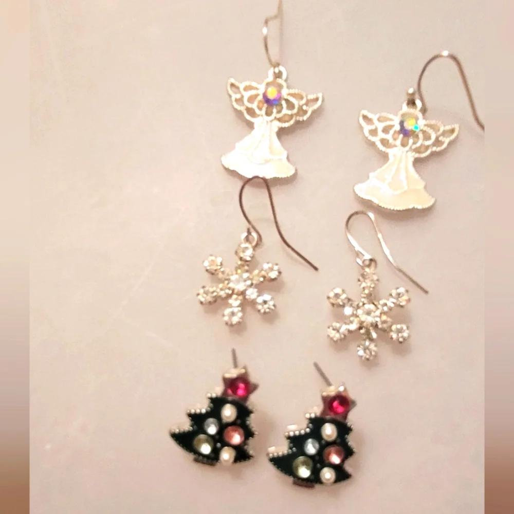 Silver Christmas  Earrings Set 3 Sets
